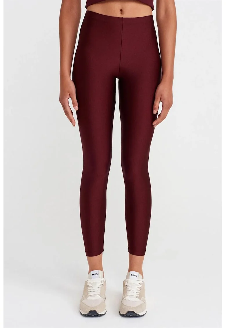 Colanti,  cu talie inalta, croiala slim, rosu burgundy, elastic, 80% poliamida/20% elastan