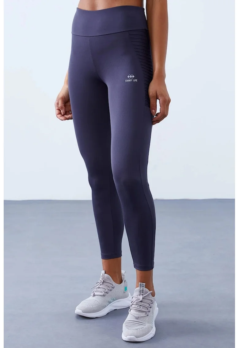 Colanti,  talie inalta, croiala slim, gri antracit, elastic, poliester/elastan