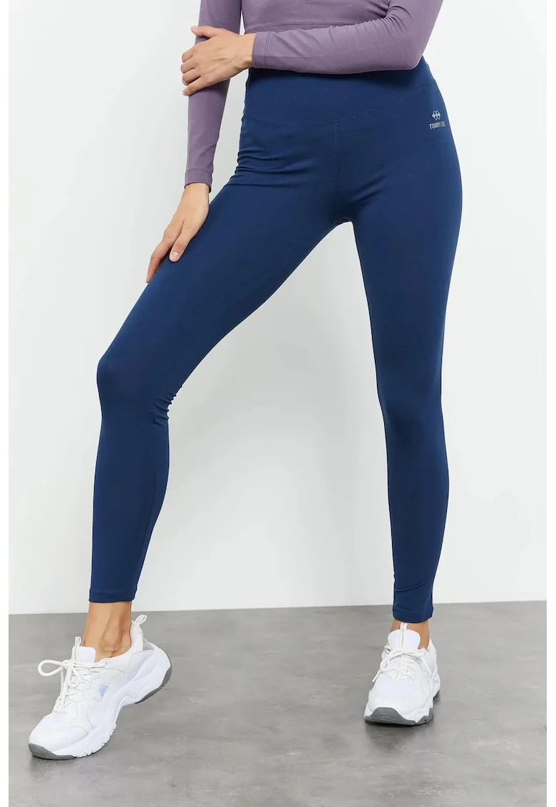 Colanti  talie inalta, elasticitate, albastru marin, bumbac cu elastan