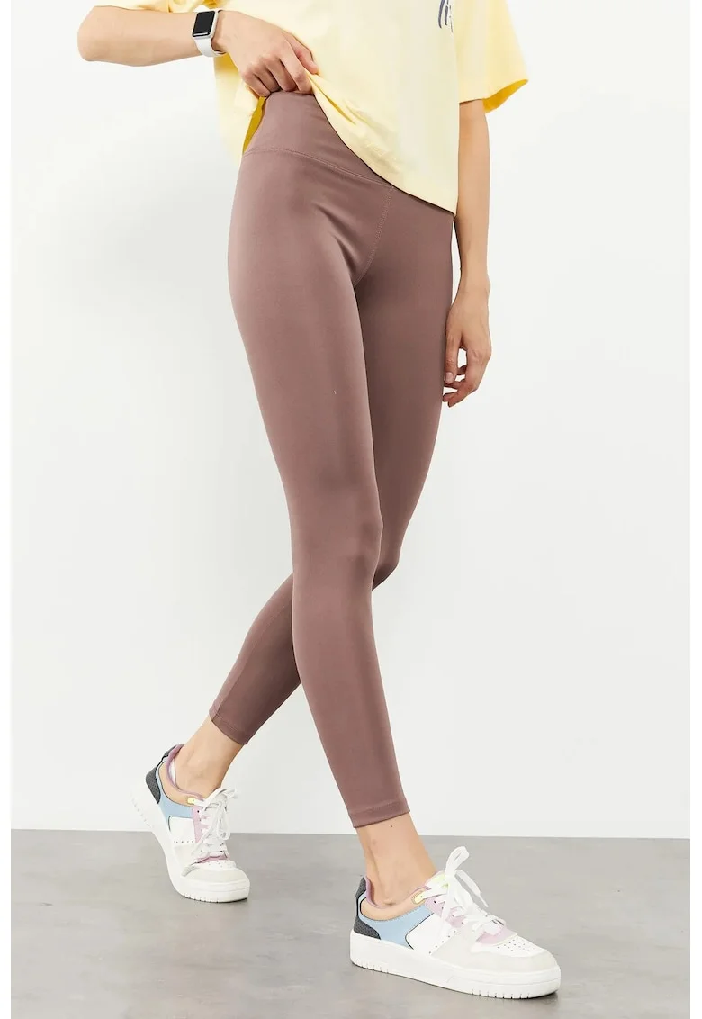 Colanti  slim-fit, talie inalta, maro mocha, elastic, 95% poliester