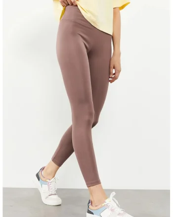 Colanti  slim-fit, talie inalta, maro mocha, elastic, 95% poliester