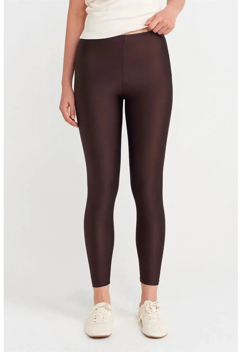 Colanti  femei, talie inalta, croiala slim, maro cafea, elastic, 80% poliamida/20% elastan