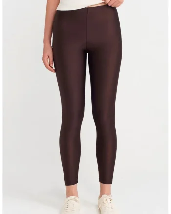 Colanti  femei, talie inalta, croiala slim, maro cafea, elastic, 80% poliamida/20% elastan