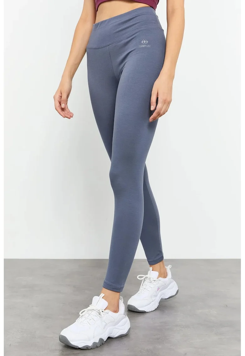 Colanti  talie inalta, elastic, gri ardezie, bumbac/elastan
