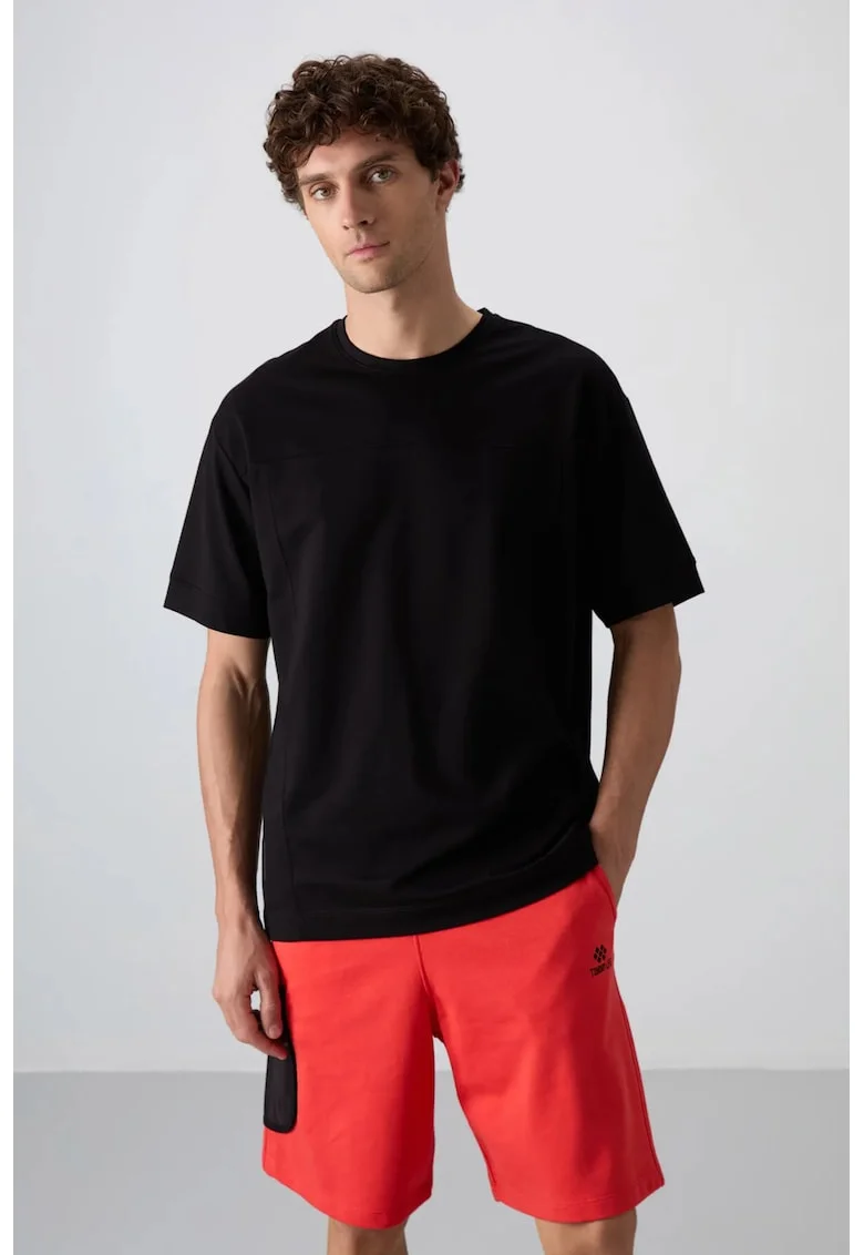 Tricou supradimensionat,  elastic, negru, bumbac-poliester-lycra
