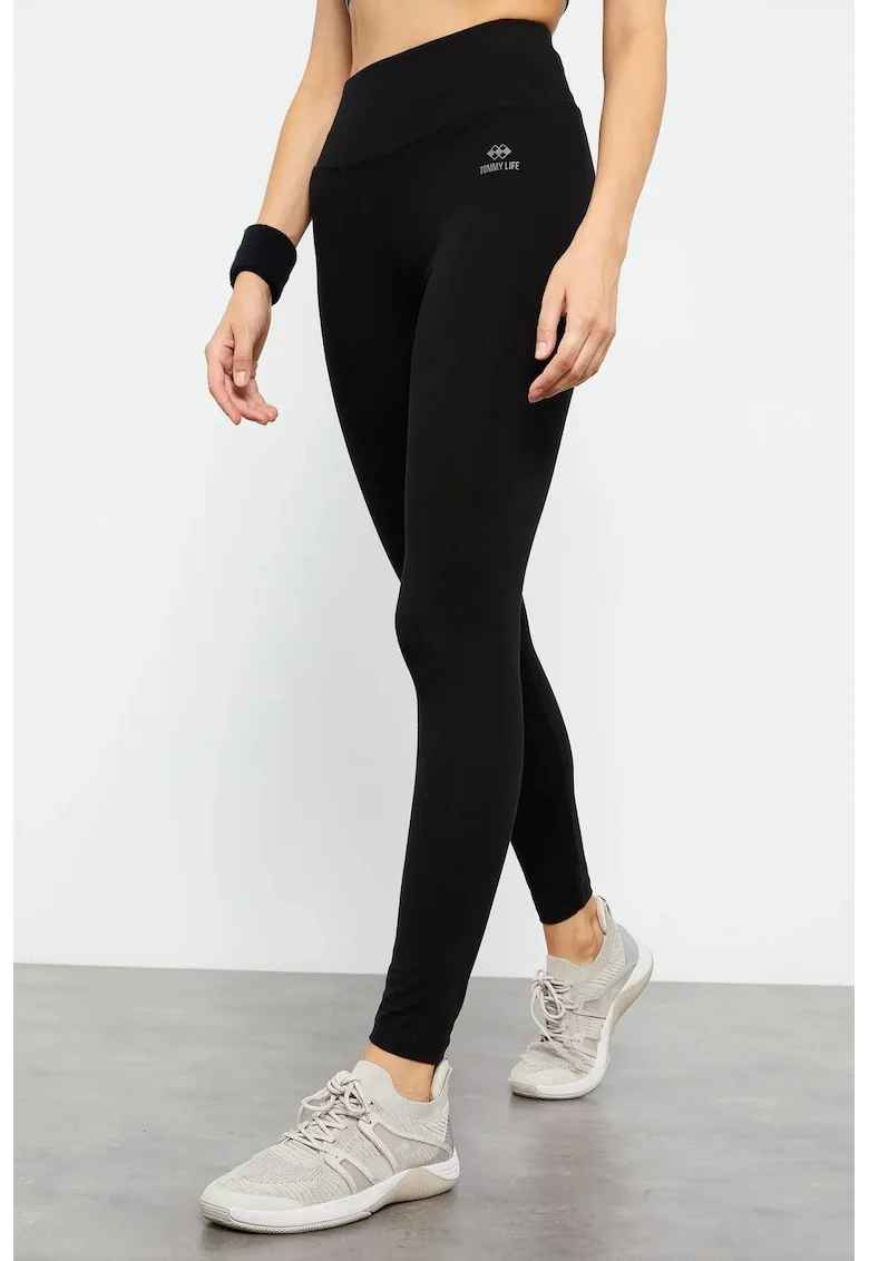 Colanti  talie inalta, elastic, negru, bumbac cu elastan