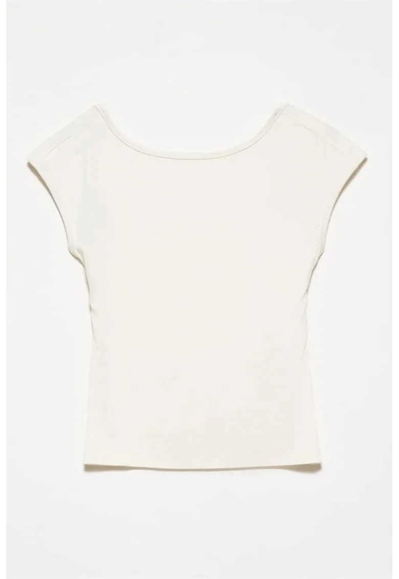 Bluza dama,  Bluza Slim Fit, decupaje, alb prafuit, jerseu
