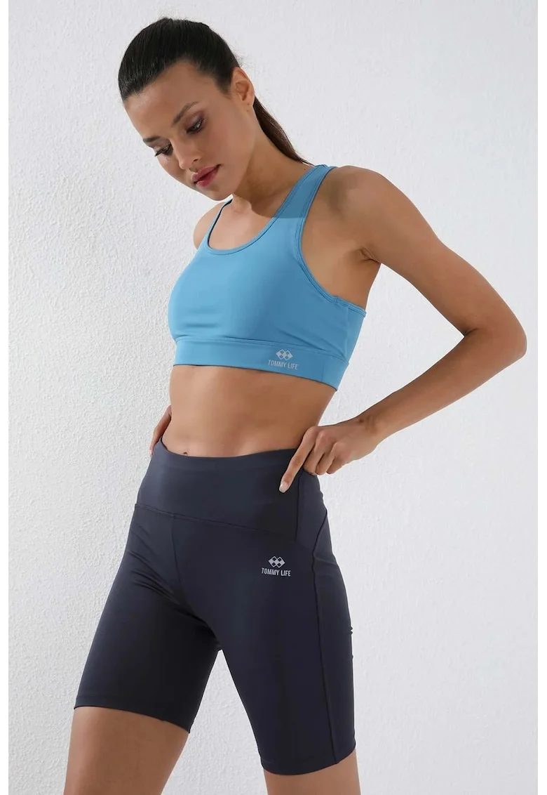 Colanti sport  scurti, talie inalta, albastru inchis, elastic, 86% poliester/14% elastan