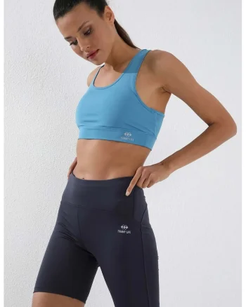 Colanti sport  scurti, talie inalta, albastru inchis, elastic, 86% poliester/14% elastan