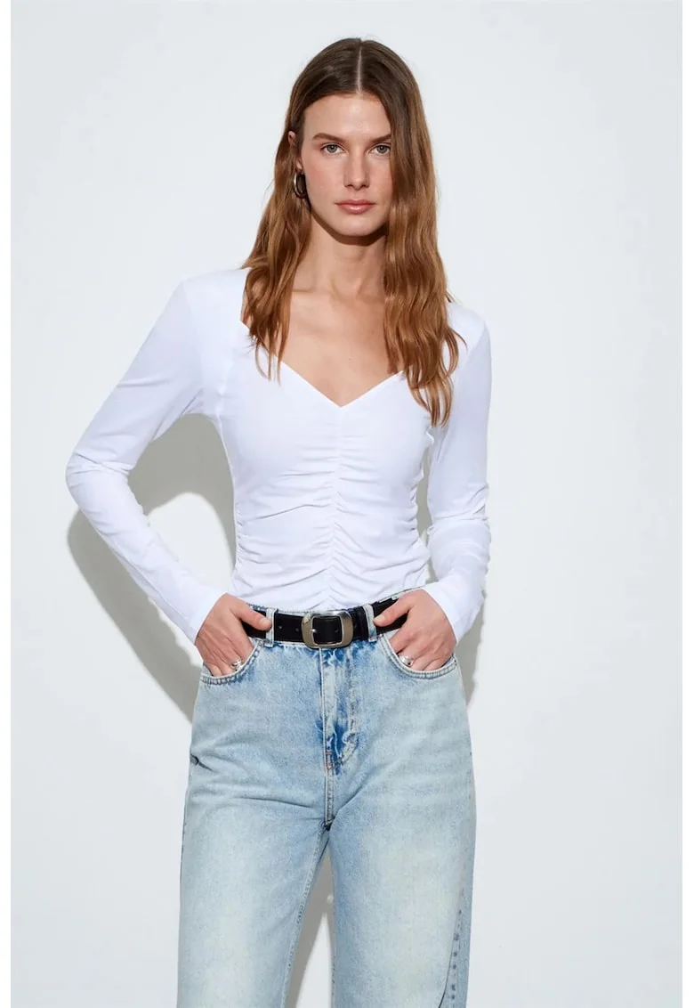 Bluza dama,  bluza din jerseu, casual, alb, 48% bumbac, 48% modal, 4% elastan