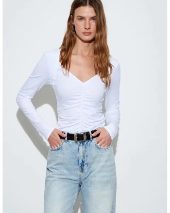 Bluza dama,  bluza din jerseu, casual, alb, 48% bumbac, 48% modal, 4% elastan