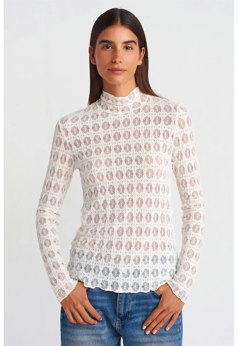 Bluza dama,  Bluza Slim Fit cu guler inalt, Alb, poliamida-elastan