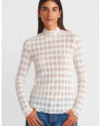 Bluza dama,  Bluza Slim Fit cu guler inalt, Alb, poliamida-elastan