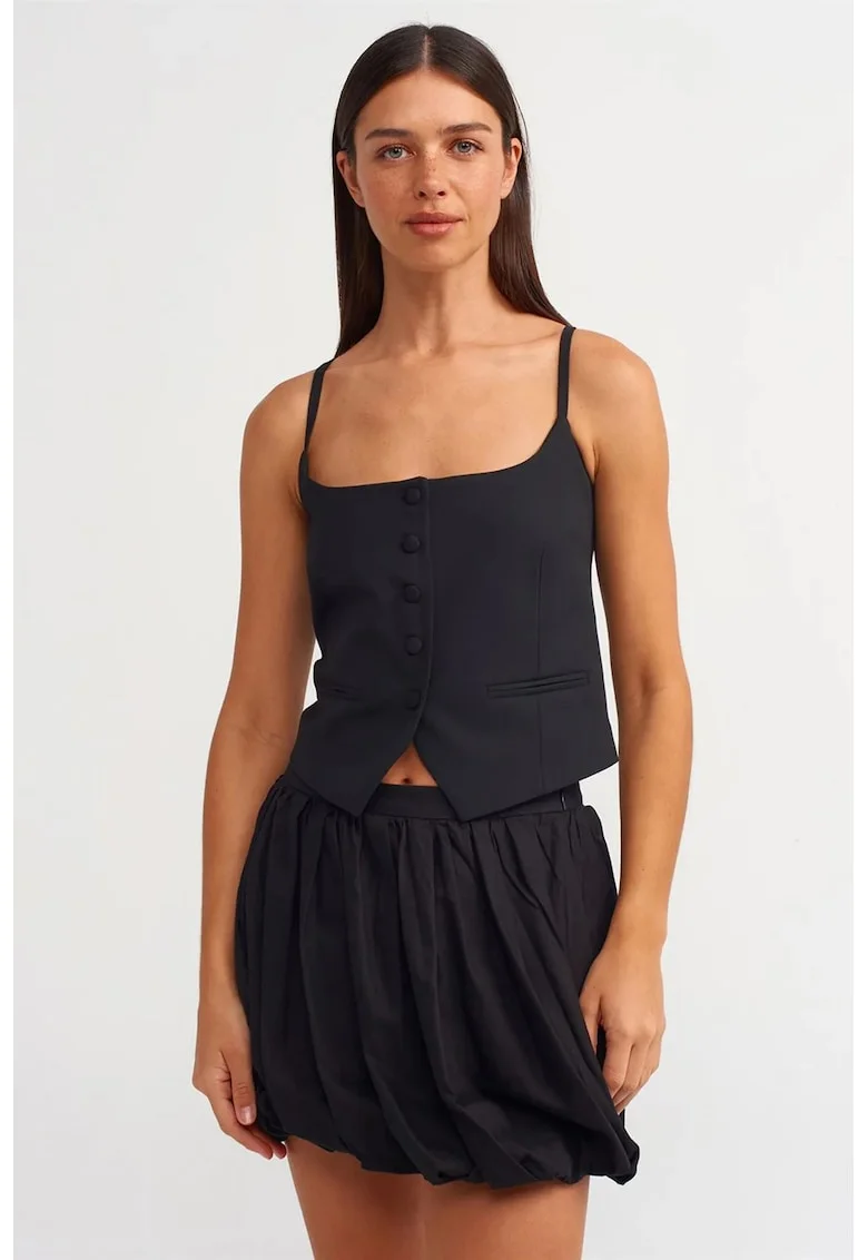Fusta mini,  tip balon, neagra, bumbac