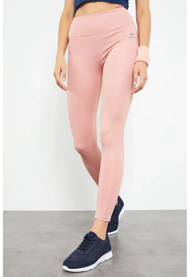 Colanti  talie inalta, croiala slim, roz pudrat, elastic, poliester/elastan