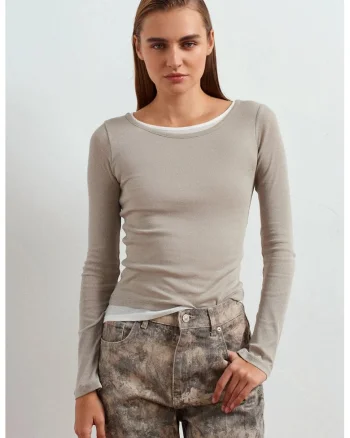 Bluza dama,  Bluza Slim Fit, casual, piatra naturala, 100% bumbac