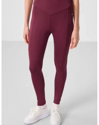 Colanti  skinny, talie inalta, elastic, rosu burgundy, poliester/elastan