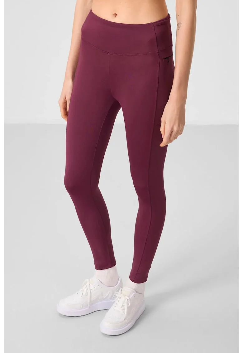 Colanti  skinny, cu talie inalta, buzunar, rosu burgundy, poliester/elastan