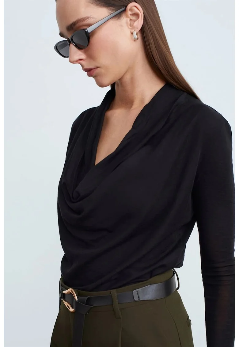 Bluza dama,  Bluza Slim-fit din lana, casual, negru, fara inchidere