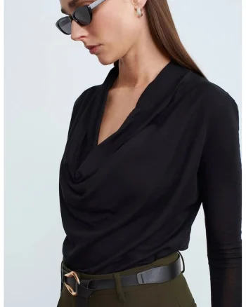 Bluza dama,  Bluza Slim-fit din lana, casual, negru, fara inchidere