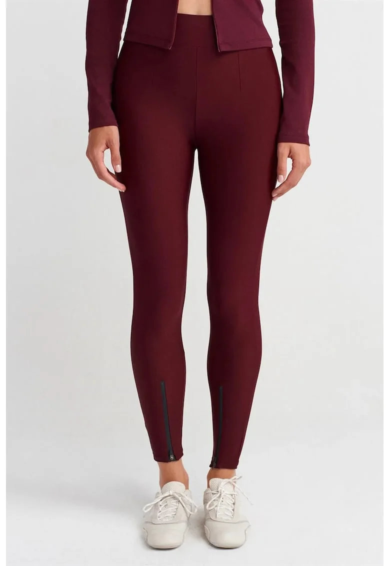 Colanti Femei  skinny cu talie inalta, detaliu fermoar, rosu burgundy, 80% poliamida/20% elastan