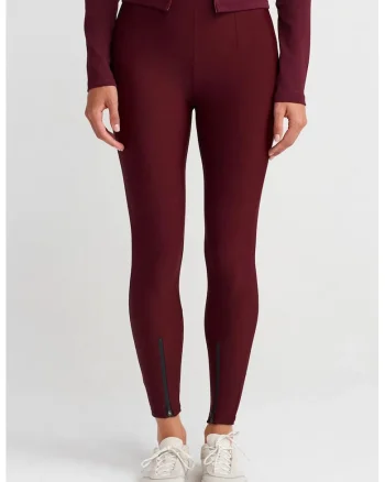 Colanti Femei  skinny cu talie inalta, detaliu fermoar, rosu burgundy, 80% poliamida/20% elastan