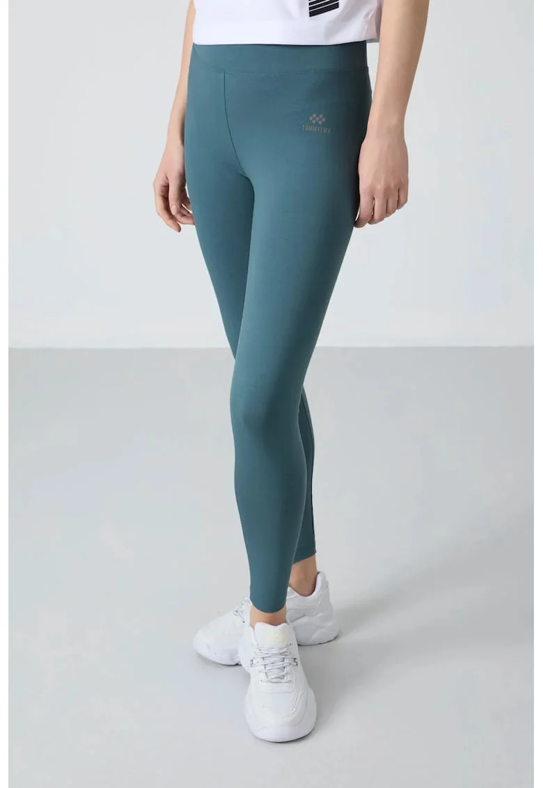 Colanti  talie inalta, elastic, verde salvie, bumbac