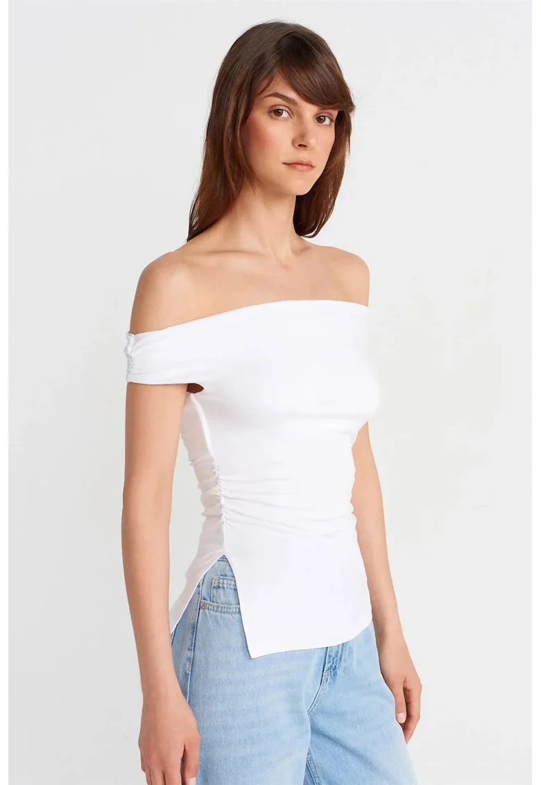 Bluza dama,  bluza mulata cu umerii goi, alb, viscoza-elastan