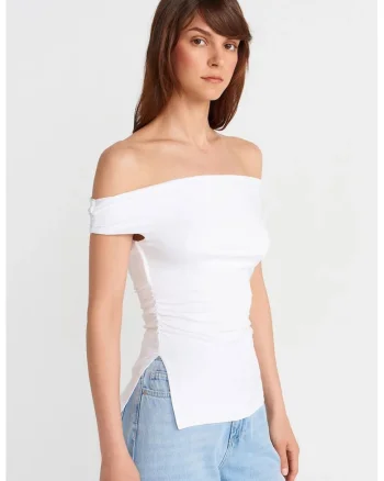 Bluza dama,  bluza mulata cu umerii goi, alb, viscoza-elastan