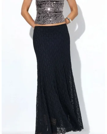 Fusta maxi  talie inalta, casual, negru, poliamida/elastan