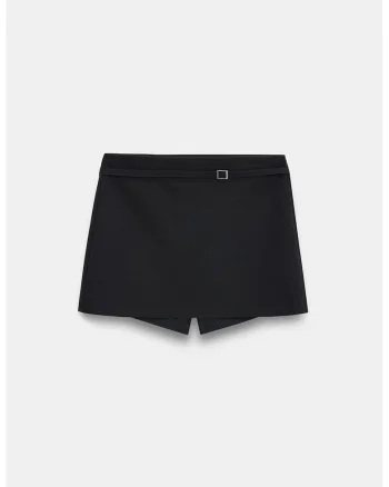 Fusta mini  A-line, cu talie inalta si curea, neagra, poliester/viscoza/elastan
