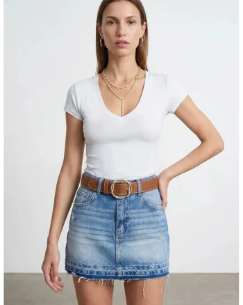 Bluza dama,  bluza din jerseu slim fit, decolteu in V, alb, elastic