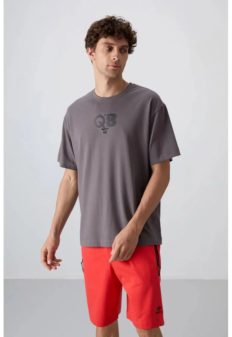 Tricou barbatesc  supradimensionat, guler rotund, gri antracit, 65% bumbac, 35% poliester