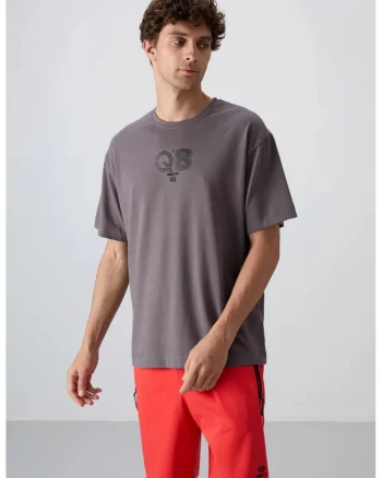 Tricou barbatesc  supradimensionat, guler rotund, gri antracit, 65% bumbac, 35% poliester