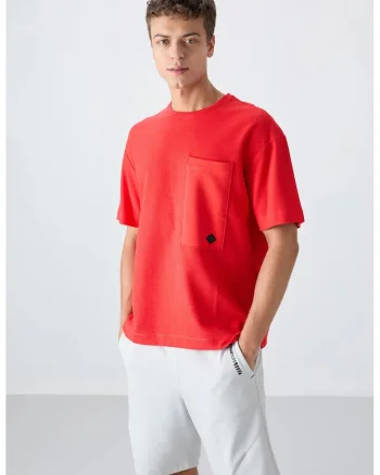 Tricou barbati,  supradimensionat, rosu amestec de bumbac