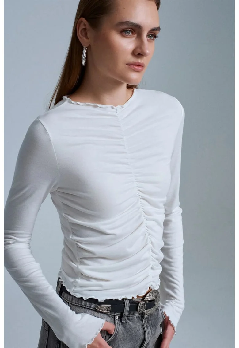 Bluza dama,  Bluza Slim Fit, casual, alb, jerseu