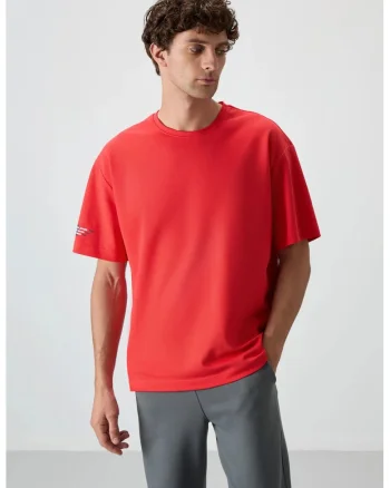 Tricou  supradimensionat, imprimeu, rosu, 80% bumbac, 20% poliester
