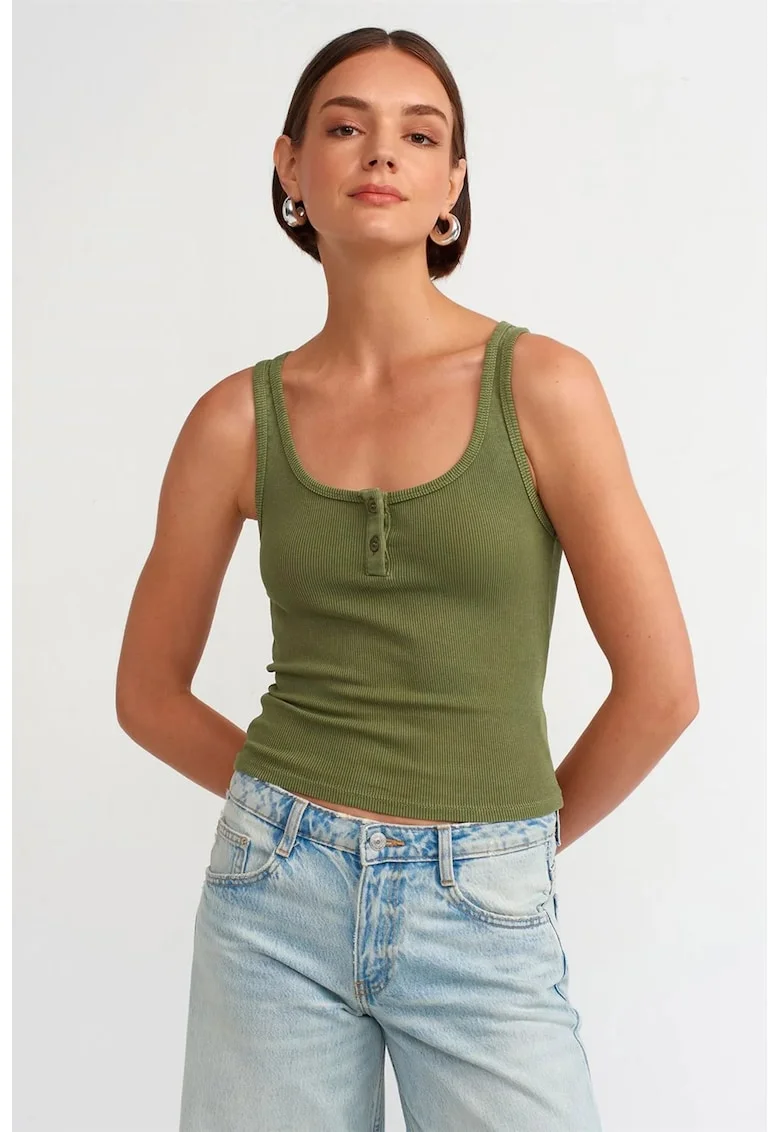 Bluza dama,  fara maneci, casual, verde kaki, bumbac elastan