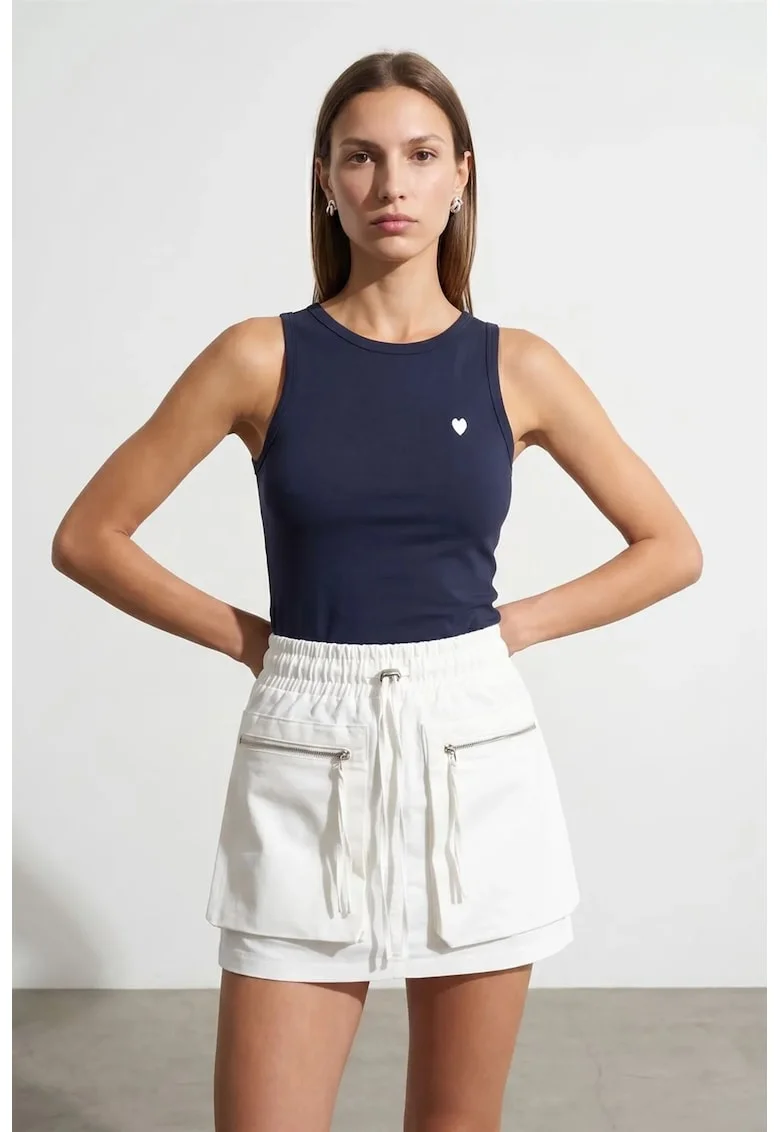 Bluza dama,  brodata, slim-fit, bleumarin, bumbac-elastan