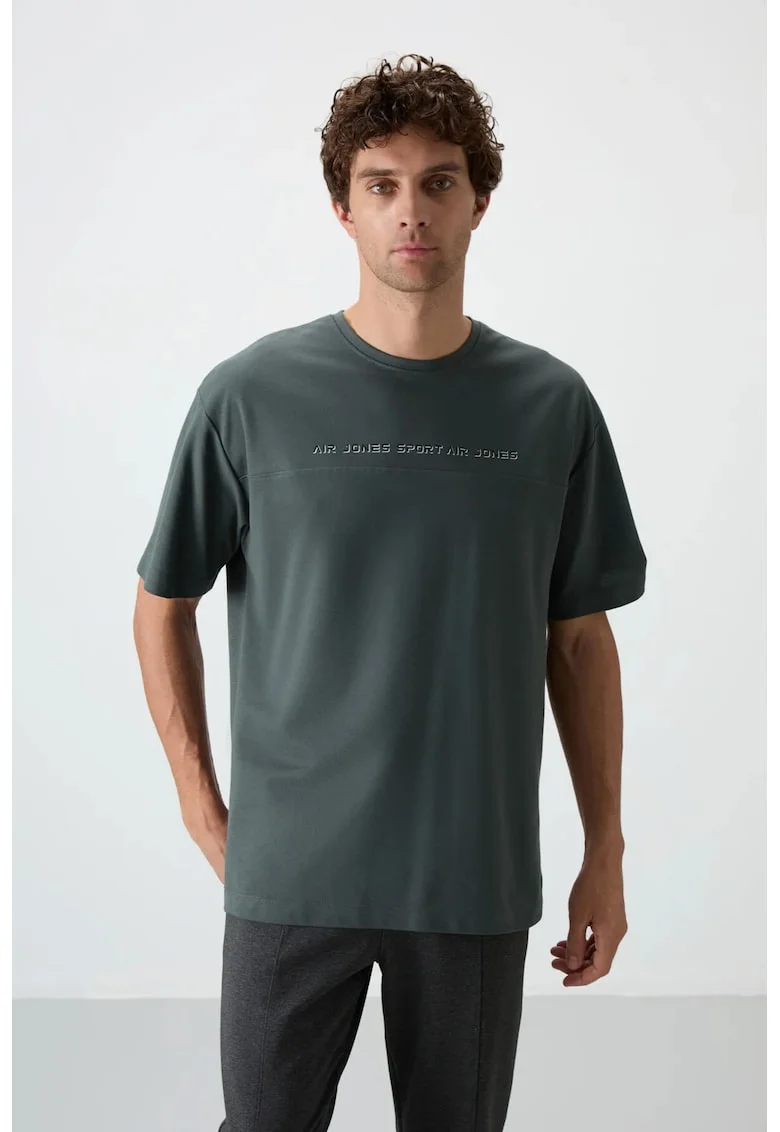 Tricou  supradimensionat, broderie, verde padure, 80% bumbac, 20% poliester