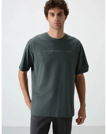 Tricou  supradimensionat, broderie, verde padure, 80% bumbac, 20% poliester