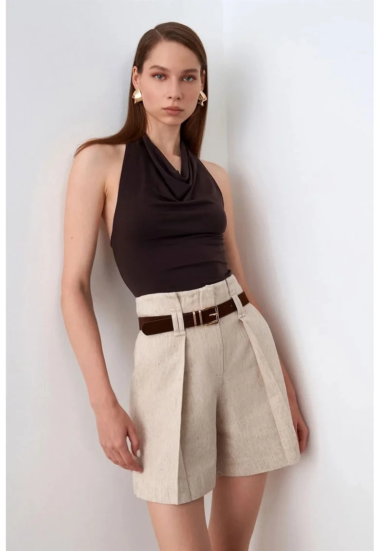 Bluza dama,  fara maneci, drapaj, maro cafea, 95% tencel, 5% elastan