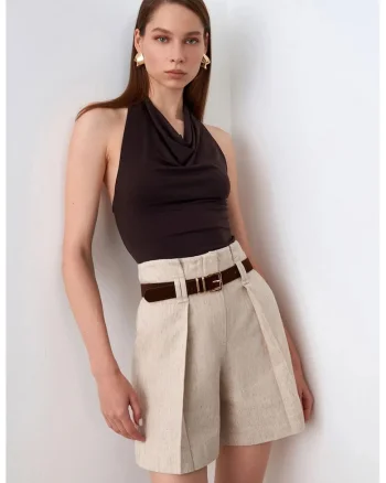 Bluza dama,  fara maneci, drapaj, maro cafea, 95% tencel, 5% elastan