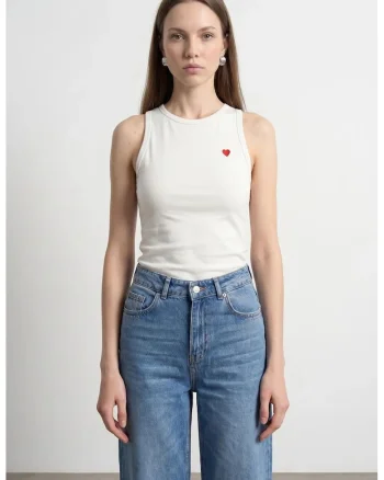 Bluza dama,  bluza din jerseu brodata, slim-fit, alb prafuit, bumbac-elastan