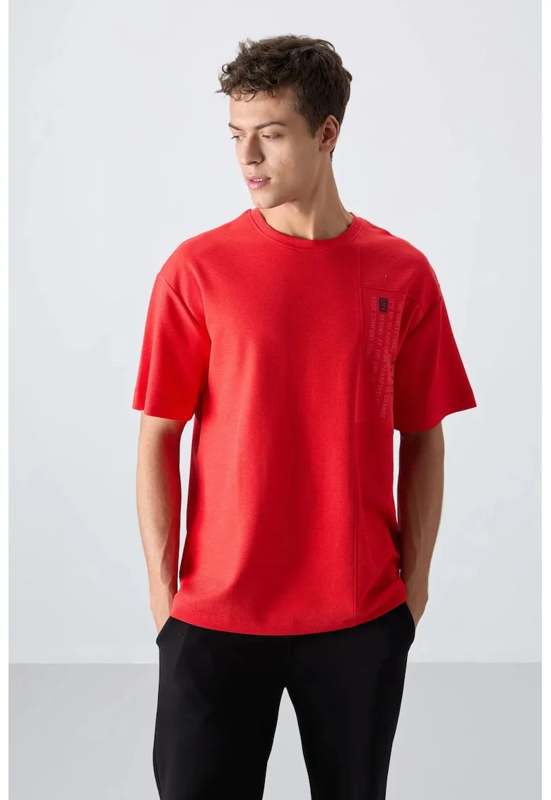 Tricou  supradimensionat, rosu, bumbac/poliester