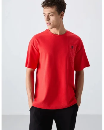 Tricou  supradimensionat, rosu, bumbac/poliester