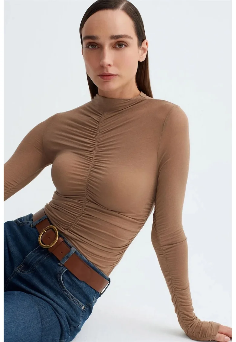 Bluza de dama,  Bluza Slim Fit, casual, maro camel, jerseu