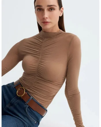 Bluza de dama,  Bluza Slim Fit, casual, maro camel, jerseu