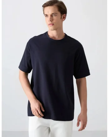 Tricou  supradimensionat, elastic, albastru marin pentru barbati