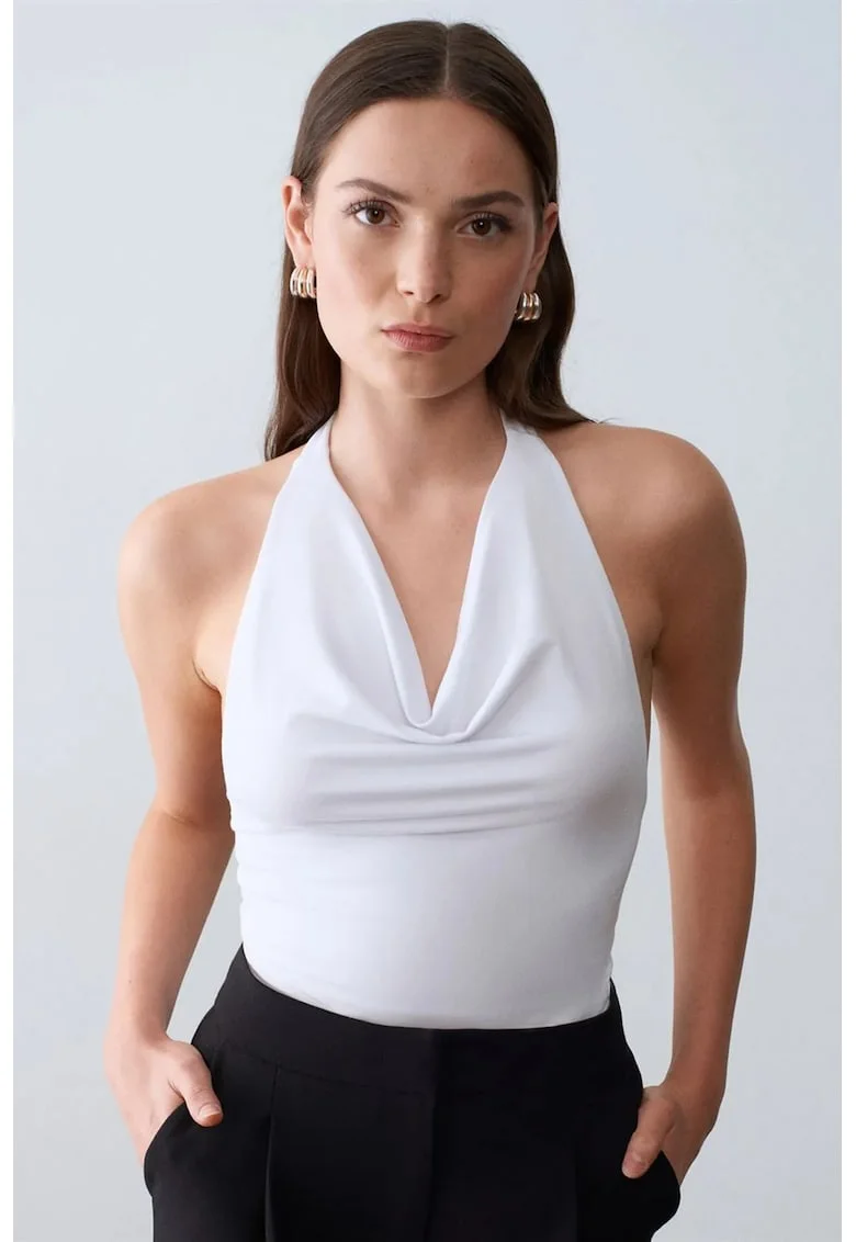 Bluza dama,  fara maneci, elegant, alb, 95% tencel
